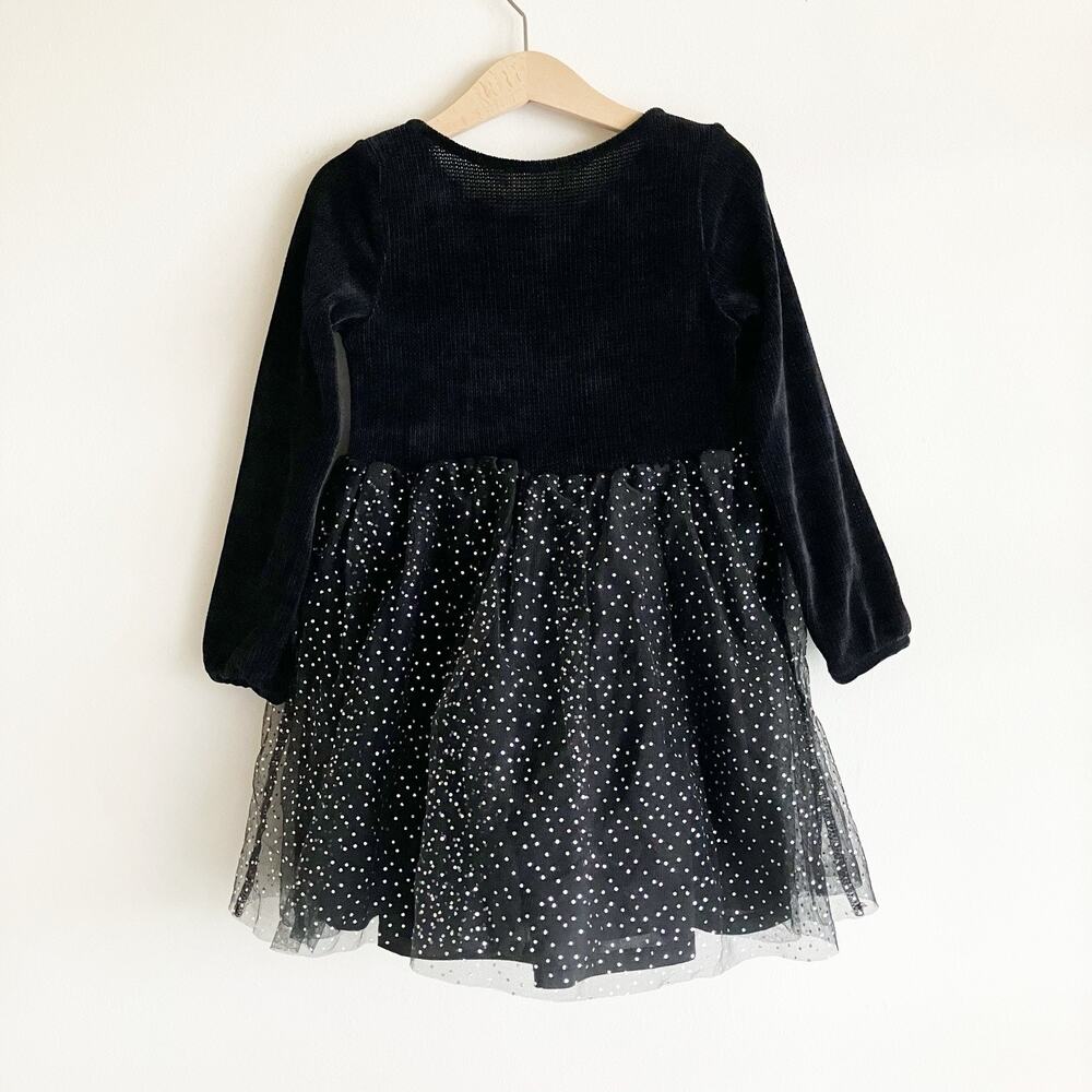 H&M Tutu Dress Girls Size 5-6 Black Polka Dot Long Sleeve Dressy Winter Party - Picture 4 of 7